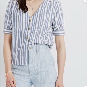 Madewell Navy and White Striped Button Down Shirt
